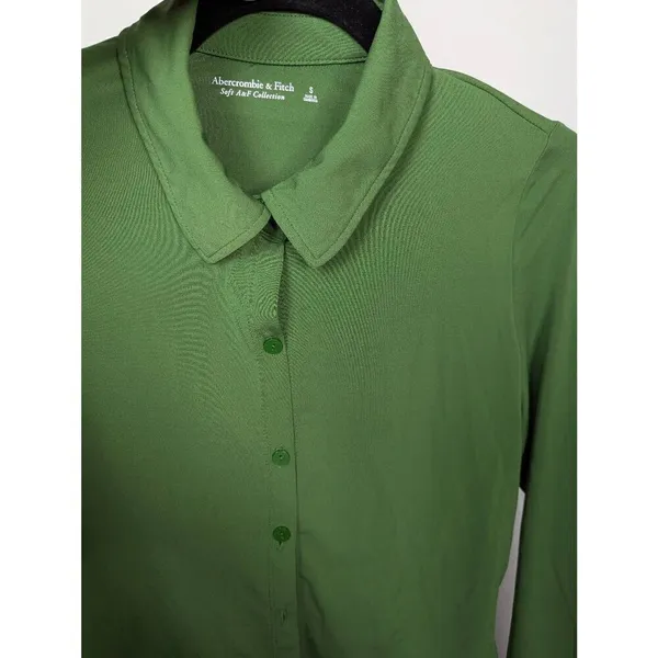 Abercrombie & Fitch slim jersey button down shirt green Small - Image 6