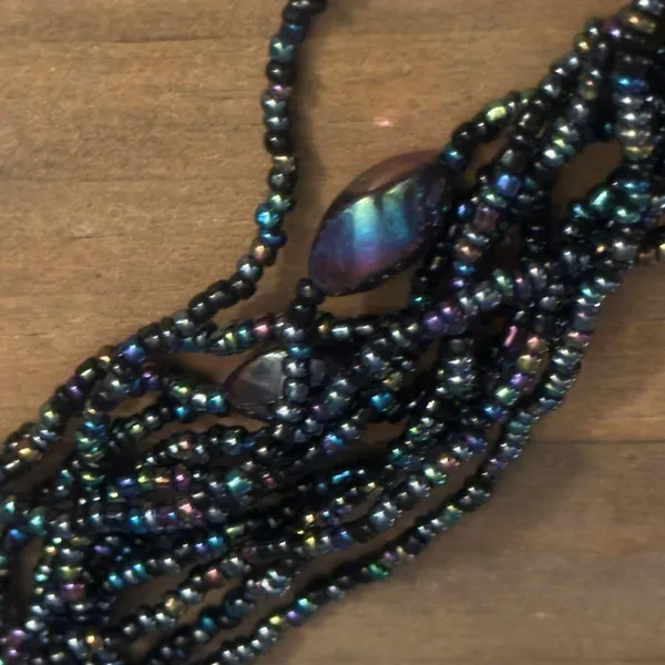 Vintage iridescent black multi strand seed bead necklace - Image 2