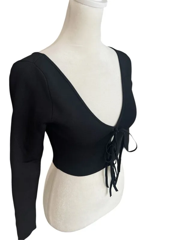 Alice + Olivia Sharee Cropped Pullover Black Size Small NWT Cutout - Image 6
