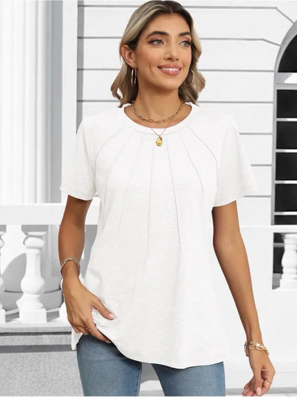 Rosvigor Women’s White Pleated Short Sleeve Blouse Top Size Large NWT - Image 2