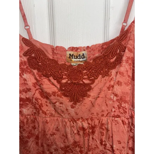 Y2K Mudd Coral Tiered Flowy Crochet Macrame Knit Boho Cami L/XL Babydoll - Image 4