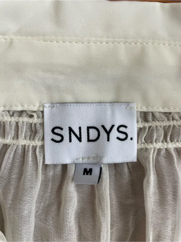 SNDYS La Louisiane Shirred Sheer Flare Sleeve Cream Button Front Top Sz M 💛🎀 - Image 11