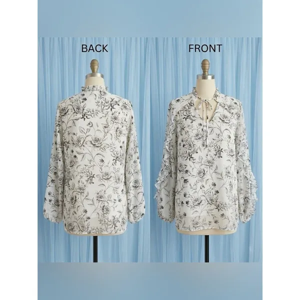 Calvin Klein Women’s Long Sleeve Floral Pattern Tie-Neck Blouse Size Medium - Image 3