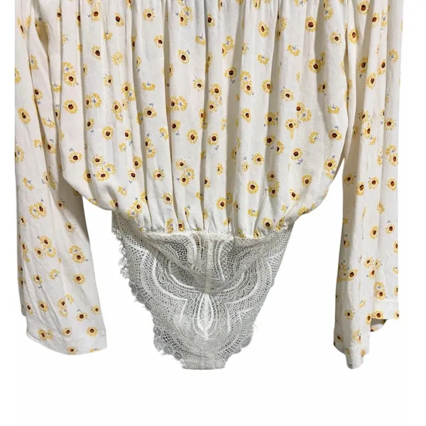 Free People Intimately "Forties Feels" Sunflower Print Bell Sleeve‎ Bodysuit Sm - Image 6