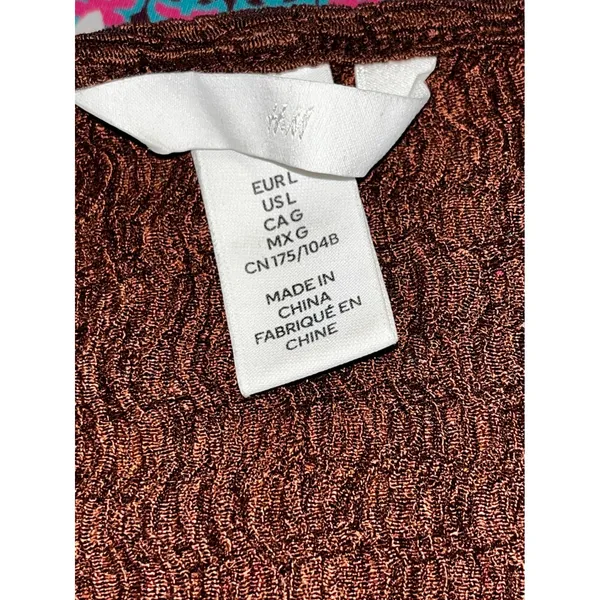 HM Womens Textured Crinkle Cardigan Top Brown Gold Button V-Neck Large 1283685-1 - Image 7