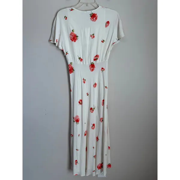 NWT Zara Midi Dress Womens S White Red Rose Floral V-Neck Flutter Sleeve Flowy - Image 3