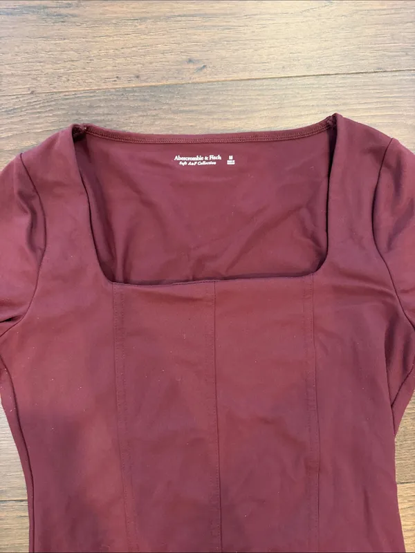 Abercrombie & Fitch Burgundy Soft A&F Long Sleeve Bodysuit Medium - C27-132 - Image 3