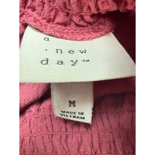 A New Day Mauve Pink Mock Neck Smocked Waist Midi Dress Balloon Sleeve M - Image 3