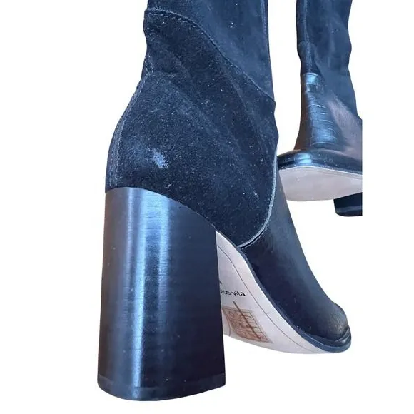 Dolce‎ Vita Fynn Black Suede Crocodile Embossed Leather Heeled Tall Boot Size 6 - Image 3