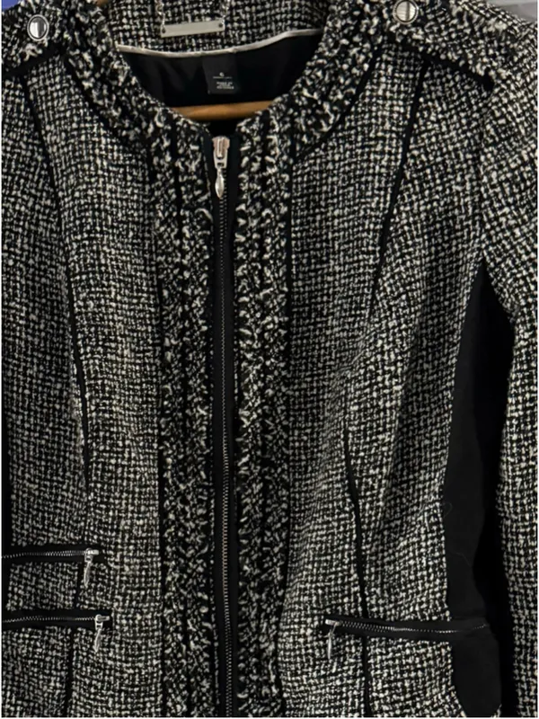 Women's White House Black Market Tweed Blazer Jacket Black White Size 6 - Image 5