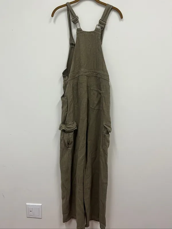 Flat White Olive Green linen blend Cargo Overalls size S - Image 3