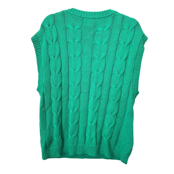 CRESCENT Cable‎ Knit Oversized Vest Green Medium - Image 3