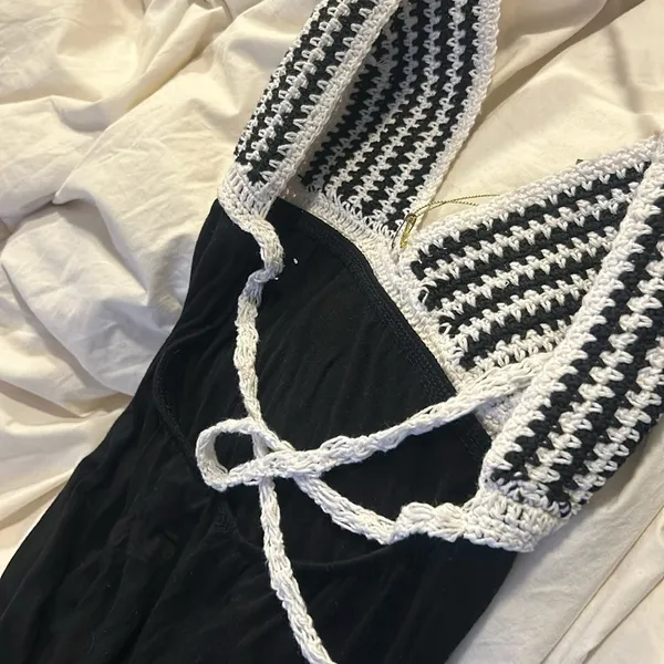 NWT By the Sea White Black Crochet Maxi Dress Size Medium - Image 7
