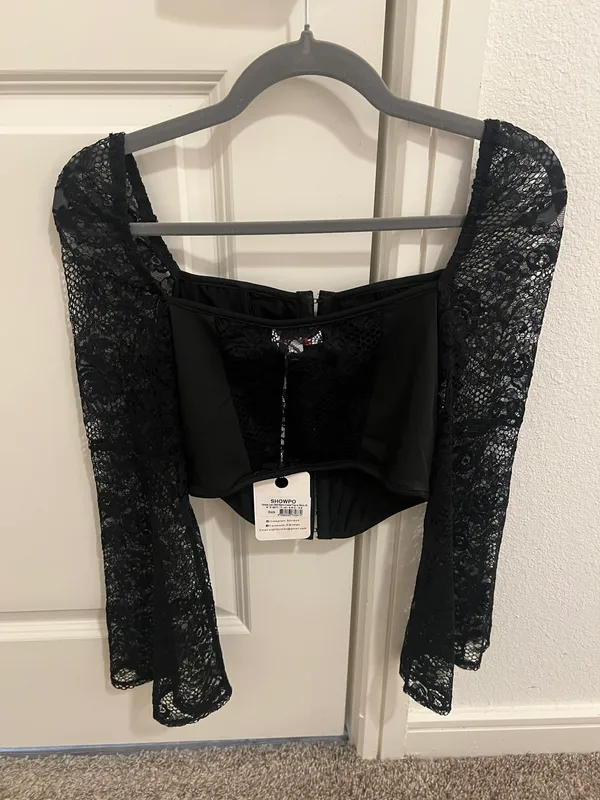 Showpo Black Long Sleeve Lace Corset Top - Image 2