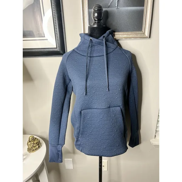 Athleta Sweatshirt Jacquard Elevation Blue Textured Mock Neck Pullover Sz. S - Image 6