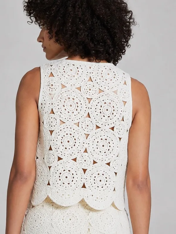 063- And Now This Crochet V-Neck Single-Button Vest Size Small - Image 2