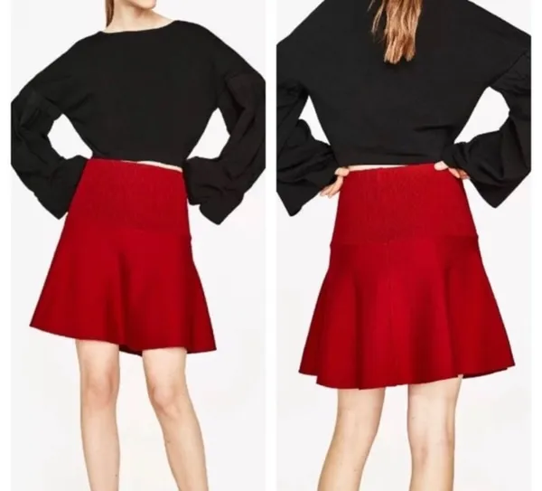 Zara Ribbed Mini Skirt Bright red (XS) - Image 2