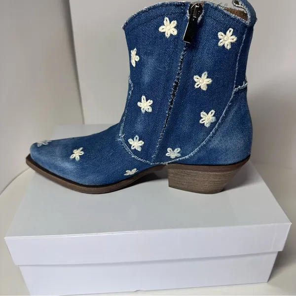 NEW Sundance Western Sojourner Boots Women’s 38 8 Denim Cowgirl Boho Made Italy - Image 5