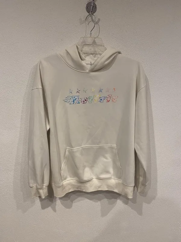 AELFRIC EDEN Hoodie Womens Medium White Fleece Colorful Star Graphic Pullover - Image 2