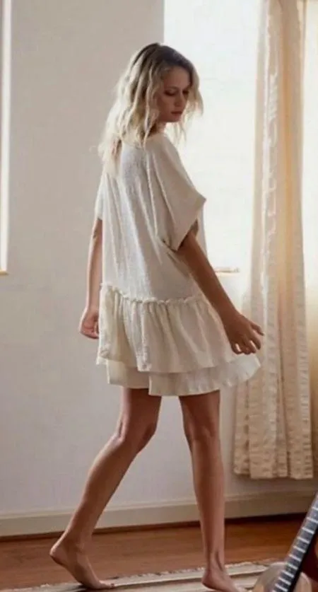 FP BEACH by Free People Marni Asymmetrical Ruffle Tunic Mini Dress Cream Size S - Image 13