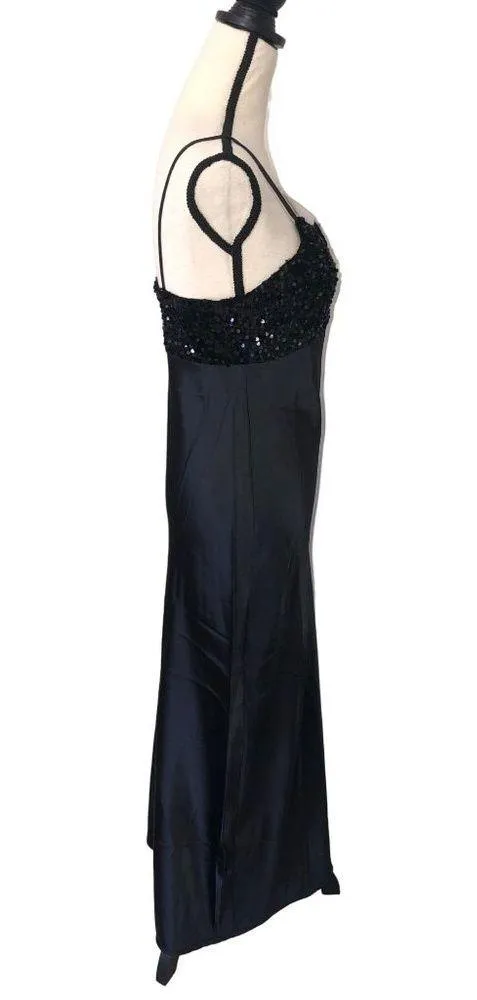 Maxi Dress Womens Size M Black Sleeveless Satin Sequins Prom Formal Evening Event - Image 2
