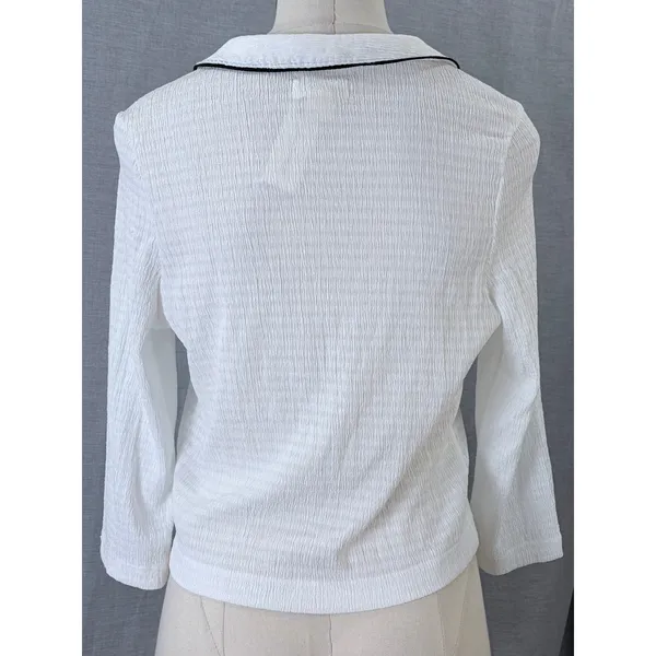 NWT Maeve Anthropologie White‎ Black Trim Ruffle Cropped Cardigan S - Image 6