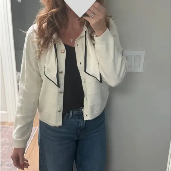 CeCe Off White Scarf Cardigan Sweater MEDIUM Business Casual Career Work $90 - Image 5