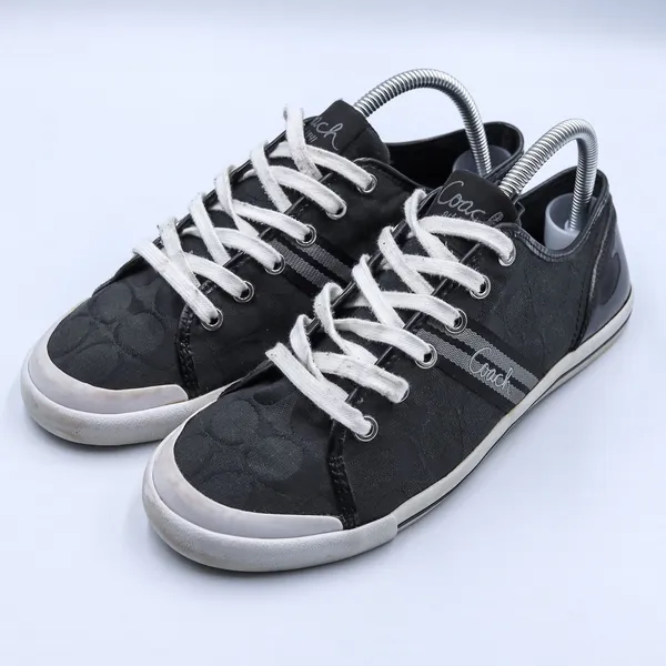 Coach Polly Signature Monogram Sneakers Womens 9B Black Jacquard Patent Low Top - Image 15