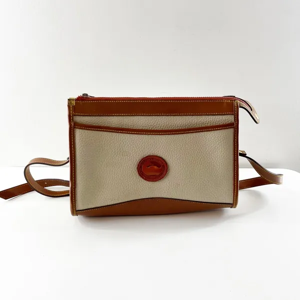 Dooney & Bourke All Weather Two Tone Vintage Crossbody Bag Purse Cream Brown - Image 2