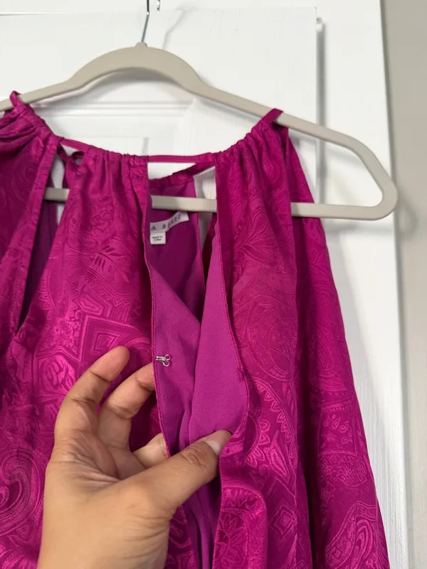 Veronica Beard Silk Blend Fuscia Berry Shoulder Cut Out Long Sleeve Blouse Top - Image 3