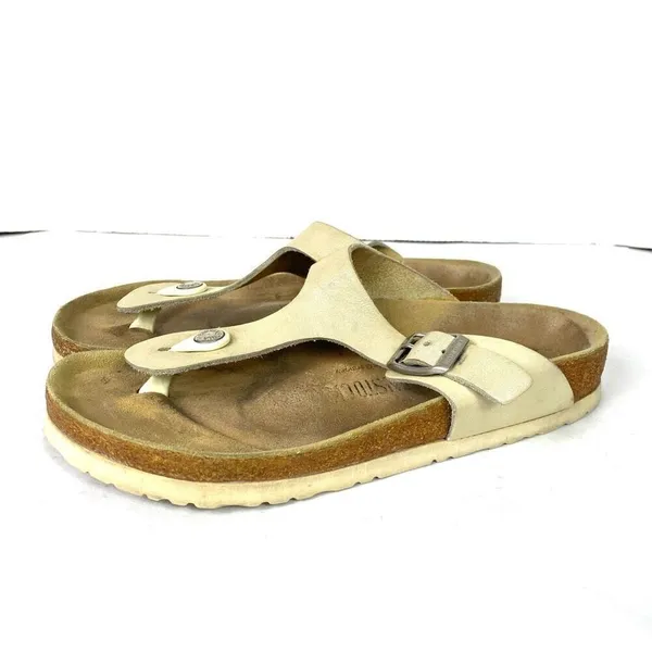 Birkenstock Gizah Cream Beige Ivory Leather Thong T Strap Sandals Size 7.5/38 - Image 2