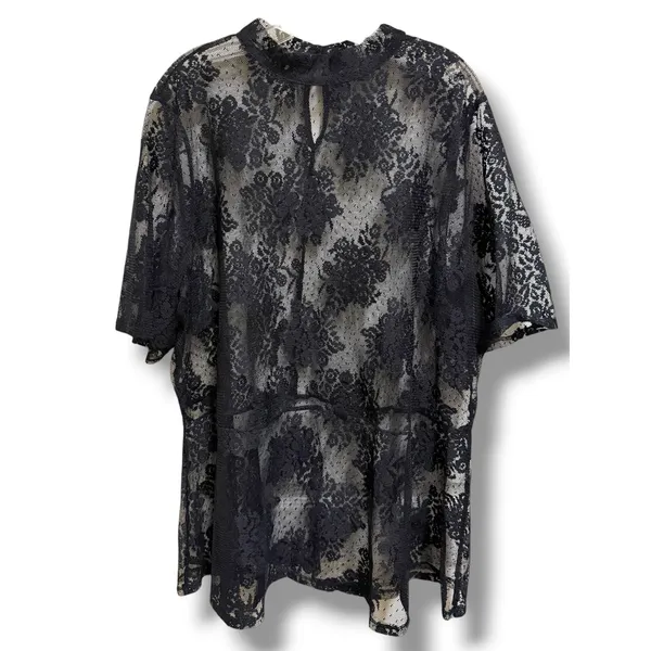 Lane Bryant Black Sheer Floral Lace Mock Neck Blouse Women's 26/28 Plus Size NWT - Image 3
