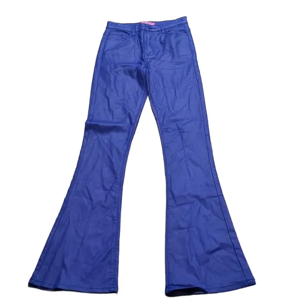 Edikted Luna Blue Faux Leather Flare Jeans Size Medium - Image 2