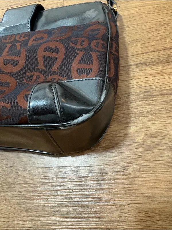 Vintage Etienne Aigner‎ Brown Black Monogram Shoulder Bag Y2K Baguette Purse - Image 6