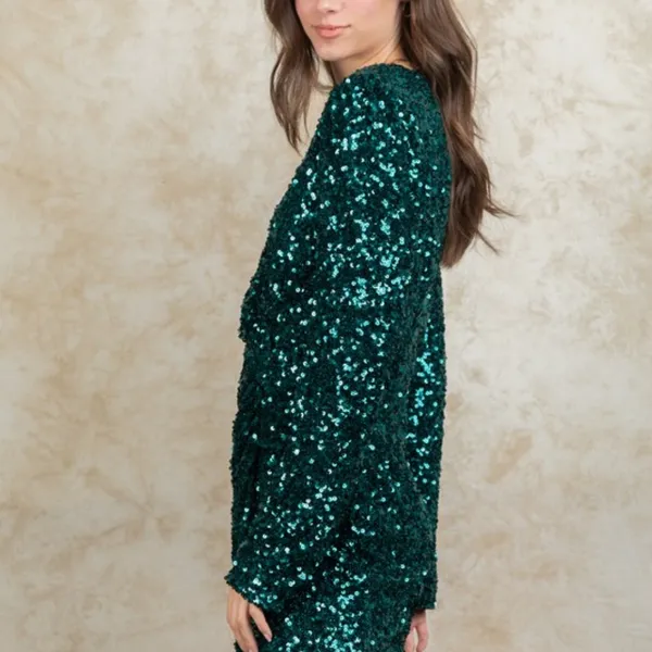 Sequence Glitter Holiday Party Mini Dress Small Green - Image 4