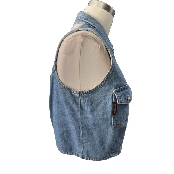 Vintage 90s Unionbay Cropped Denim Vest Snap Front Blue Jean Women's S/M Y2K - Image 3