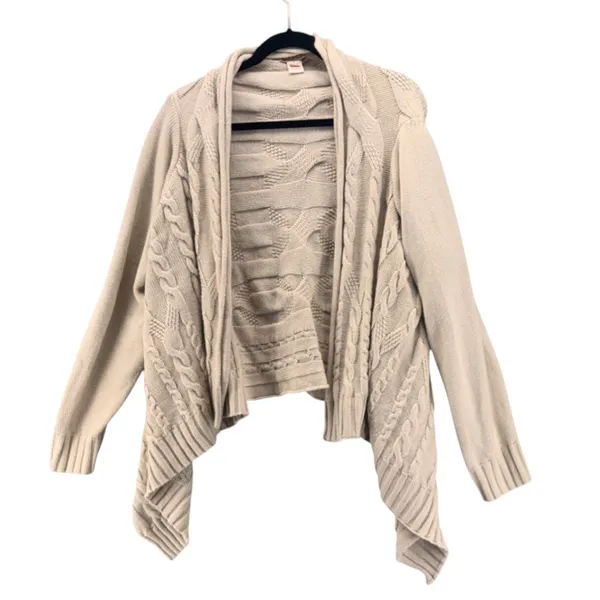 April Cornell Open Cardigan Medium Cream Wool Waterfall Wool Blend Cable Knit - Image 2