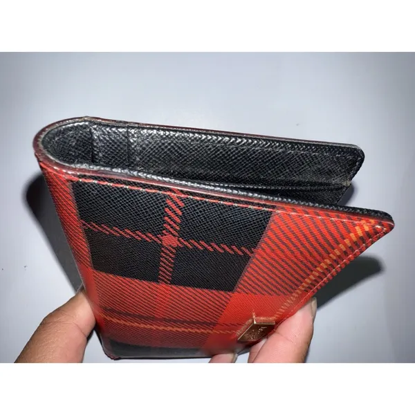 Kate Spade Neda Newbury Lane Plaid Print Red‎ Saffiano Leather Bifold Wallet K - Image 5
