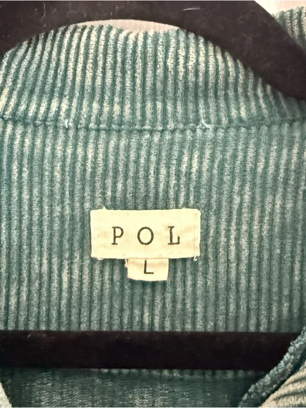 POL Vintage Wash Corduroy Jacket‎ Distressed Green Button Jean Jacket size Large - Image 4