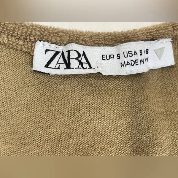 Zara Women’s Terry Sleeveless Crop Beach Neutral Lounge Tank Tan Top Size‎ S - Image 4
