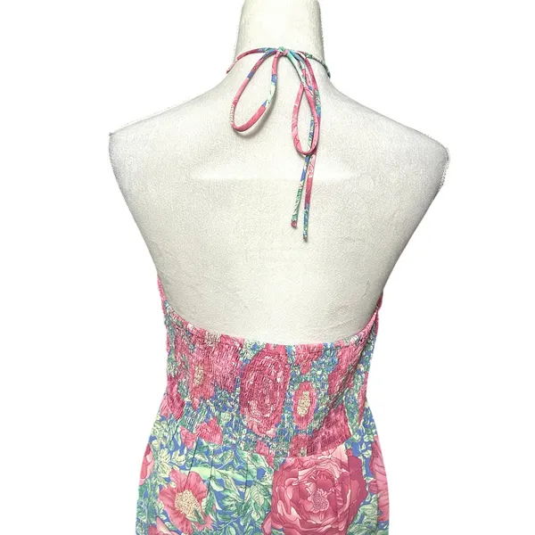 Lush Floral Hatler Midi Dress Pink Green Botanical Print Dress L NWT Beach Ready - Image 6