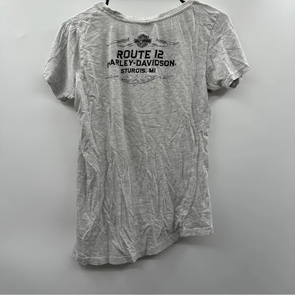 Harley Davidson Sturgis Route 12 Light Heather Gray Short Sleeve Shirt‎ Size M - Image 5