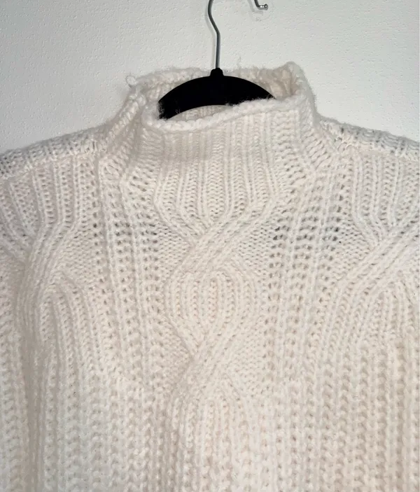 Aerie Ivory White Cable Knit Sweater Mock Turtleneck Wool Cozy - Image 2