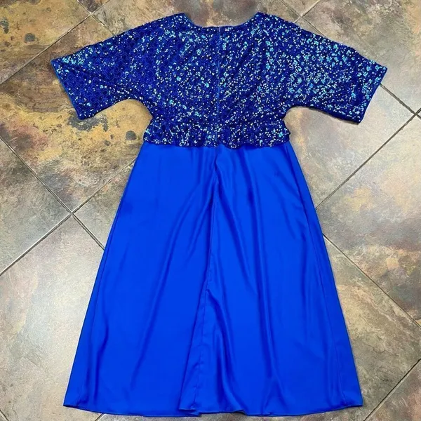 Grace Karin Royal Blue Dress Sequin Top Batwing Sleeves Solid Skirt Large - Image 12