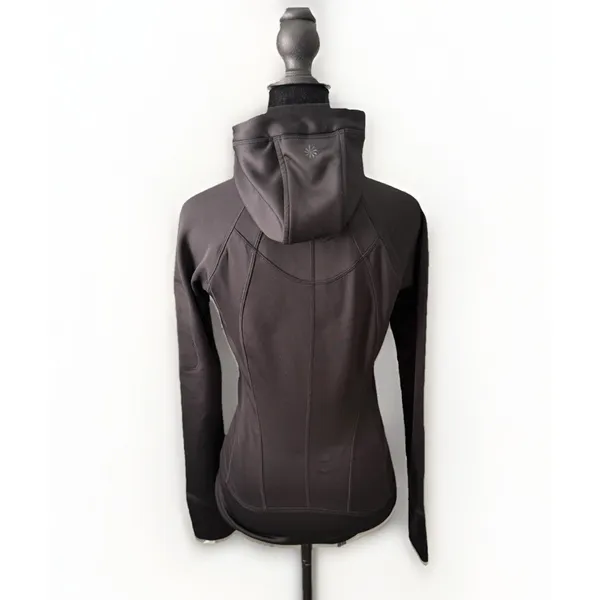 Athleta Hoodie Jacket Small Black Fleece Lined Missing Drawstring - Image 2