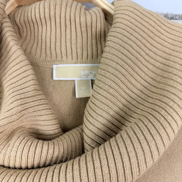 Michael Kors Size M Camel Fringe Knit Poncho Sweater Western Layering Boho - Image 3