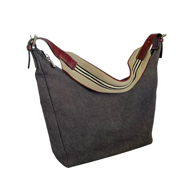 Burberry Vintage Y2K Denim Blue Icon Stripe Leather Strap Hobo Shoulder Bag - Image 2
