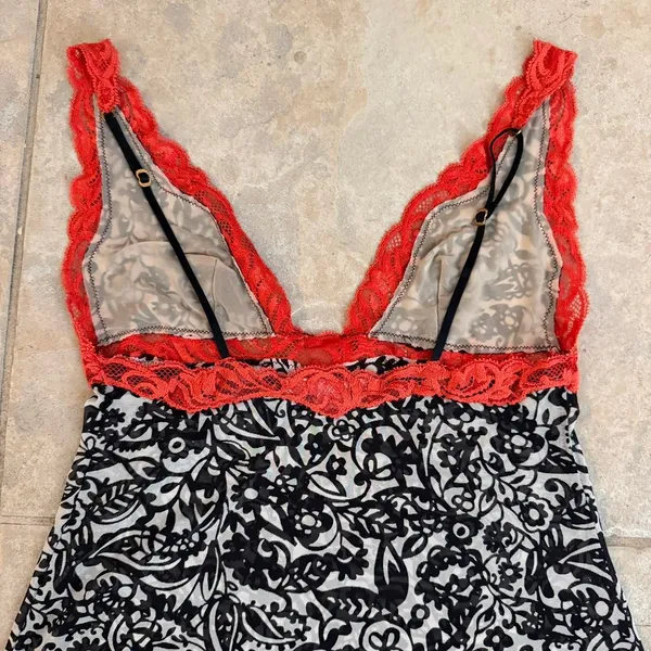 Victoria's Secret Black and White Slip with Orange Lace Trim Size Small - Image 6