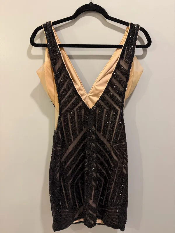 Jovani Sleeveless Sequin Detail Mesh Side Detail Fitted Mini Cocktail Homecoming Dress Black - Image 6