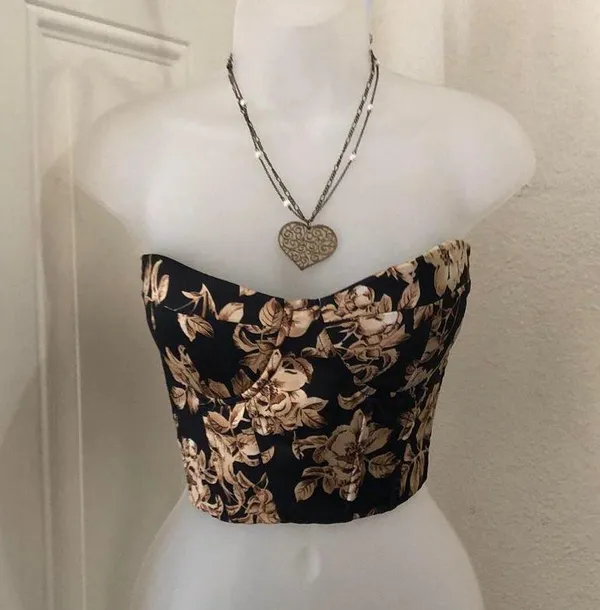 Whimsygoth Black gold floral corset sweetheart bustier top blouse shirt #evening #party #formal #glam - Image 6